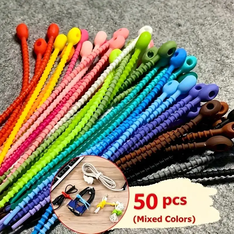Durable Silicone Wire Organizer Storage Bag Reusable Adjustable Zipper Cable Tie for Travel Luggage Cord Management