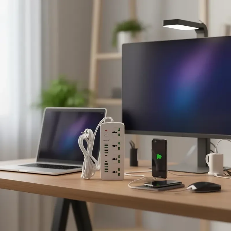 Smart Power Strip 3000W WiFi Socket with Switch 4 Outlets 8 USB 2 Type C Ports 3m Cable White Multi Function Adapter