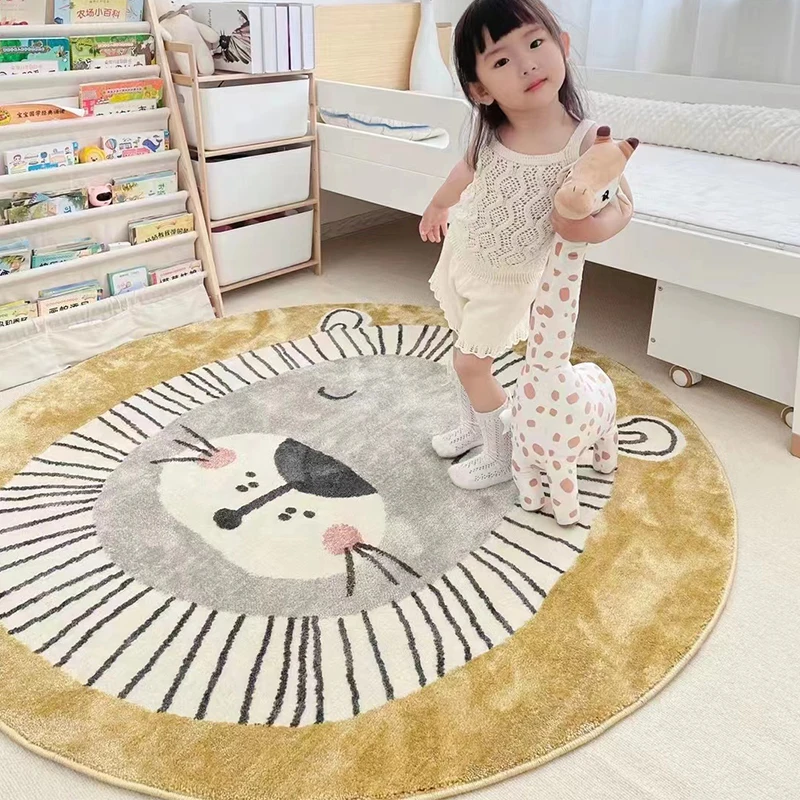 

Animal Lion Cartoon Round Carpets For Home Living Room Children's Bedroom Area Rug Bedside Decor Kids Play Soft Fluffy Floor Mat