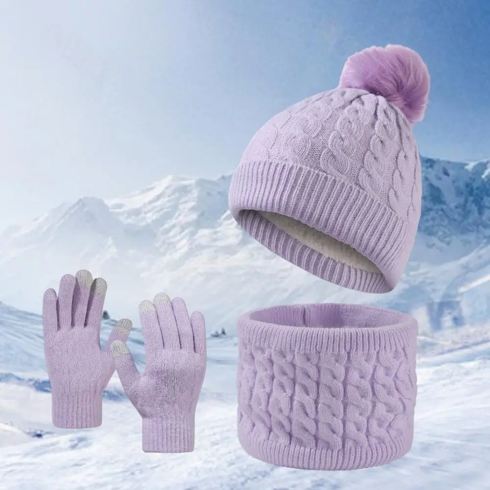 Breathable Winter Accessories Winter Outdoor Cycling Dome Neck Warp Set with Gloves Thick Knitted for Windproof