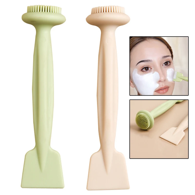 Cepillo de máscara de silicona de doble cabeza, cepillo de lavado de cara, máscara de barro, raspador especial, aplicador, cepillo de limpieza Facial, herramienta de limpieza