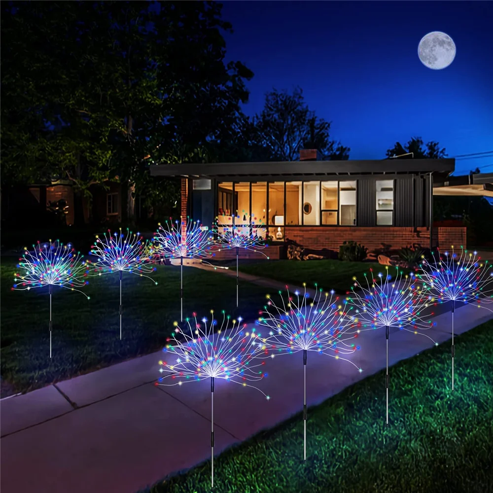 Holiday Light Solar fairy lights Outdoor Grass Globe Dandelion Fireworks Lamp 8mode 60/150/200LED For Garden Lawn Landscape Lamp