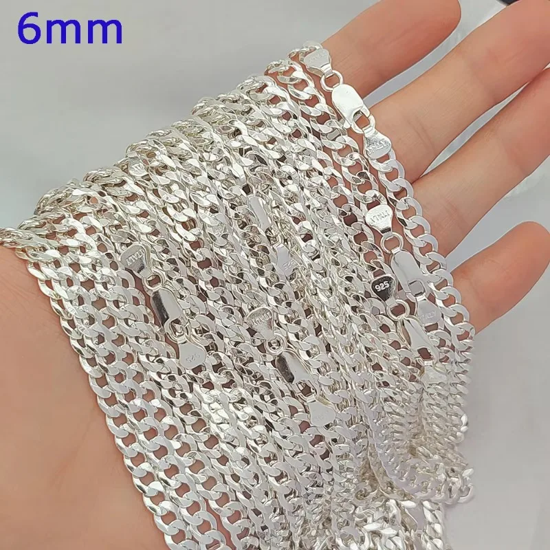 

Wholesale Price 6mm Diamond Cut Curb Link Chain Necklace Sterling Silver 925 Jewelry Men Chain
