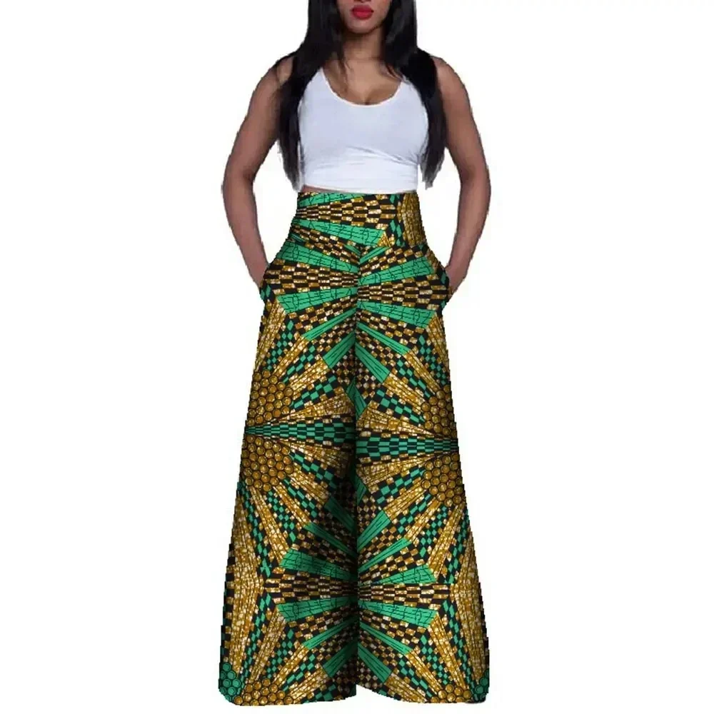 Fashion African Print High Waist Pants for Women Riche 100% Cotton Long Wide Pants Traditional African Clothing WY3367