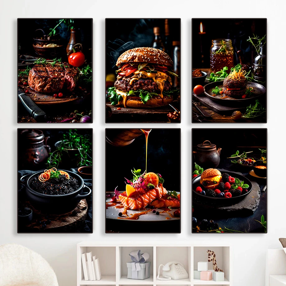 Mouth Watering Tempting Food Restaurant Kitchen Decoration Poster Canvas Printing Wall Art Picture for Room Home Decor