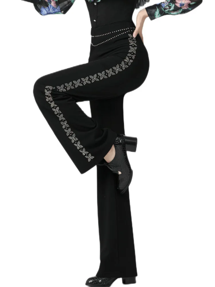 

Solid Color Ballroom Standard International Pants Dancewear Latin Women High Waist Dance Competition Wear Luxury Waltz Trousers
