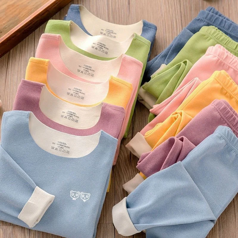 Duron Children's Underwear Set - Seamless Round-neck Plain-color Set 2 Pack for Boys and Girls. Fall Shirt and Pants Top+Bottom