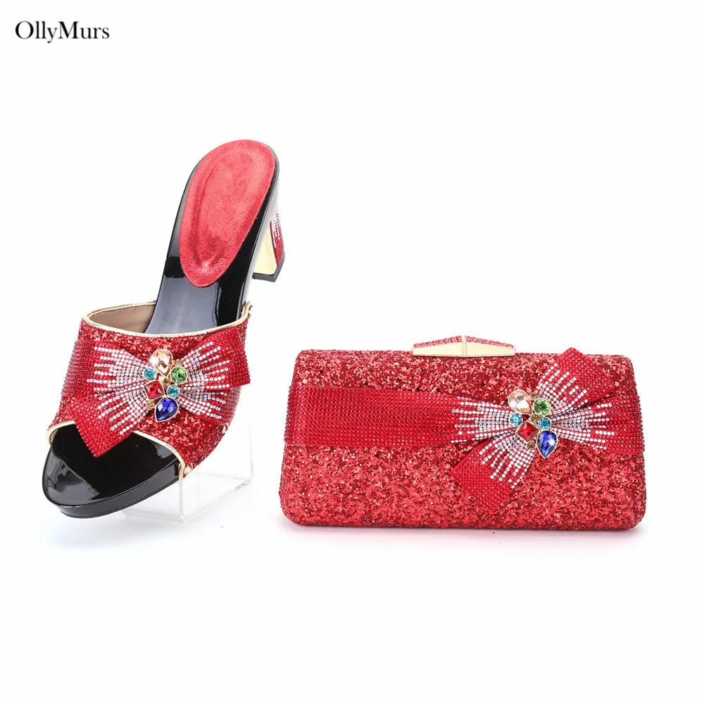 

Последние итальянские туфли-лодочки с подходящей сумкой для женщин, украшенные стразами, вечерние туфли и сумка в нигерийском стиле