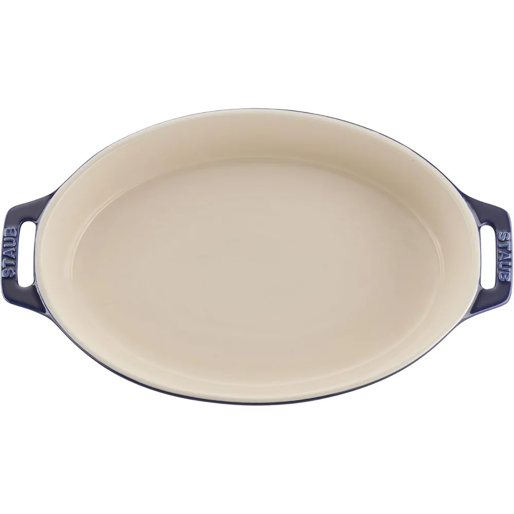 طقم أطباق خبز بيضاوية من السيراميك باللون الأزرق الداكن، قطعتان