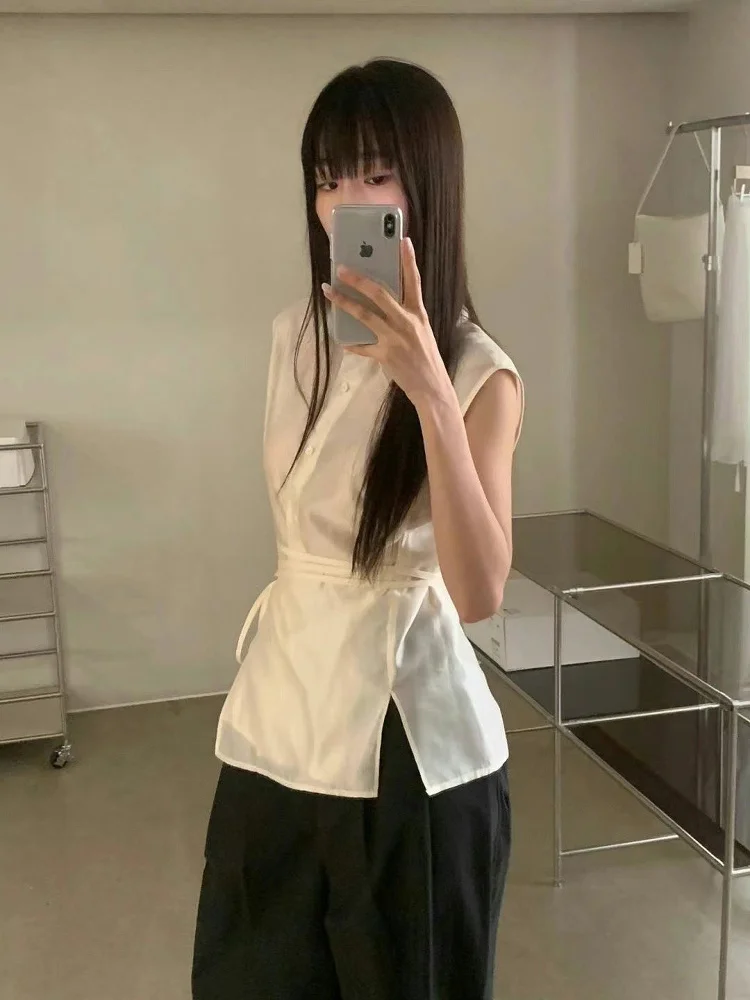 

Smoid Summer Glossy Lightweight Ele Waist-Cinching Belted Svel irt Casual Sle Straight Cut Full Length Pure Color