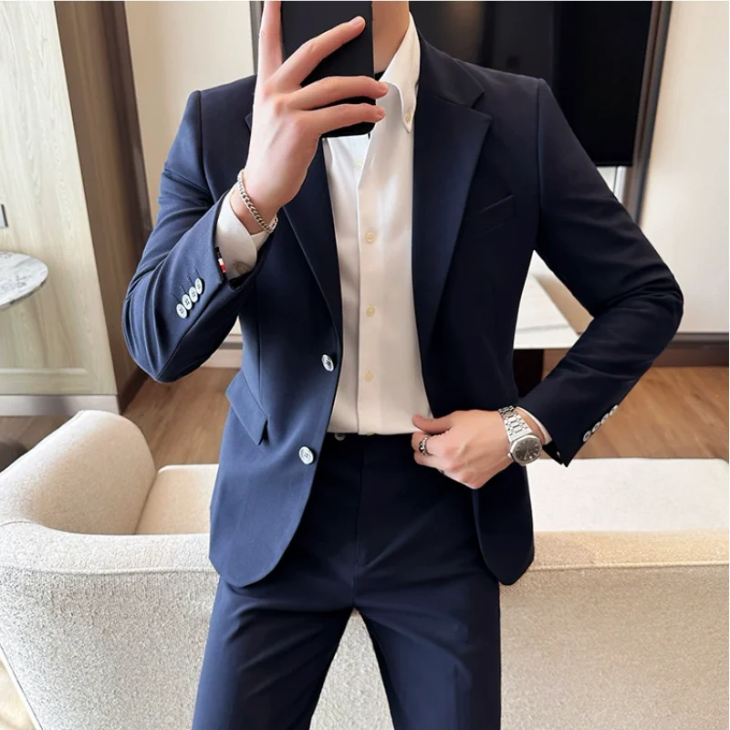 7XL-S (Blazer + Trousers) Fashion Slim Fit Men's Suit Italian Style Luxury Formal Business Social Wedding Tuxedos 2 Piece Set