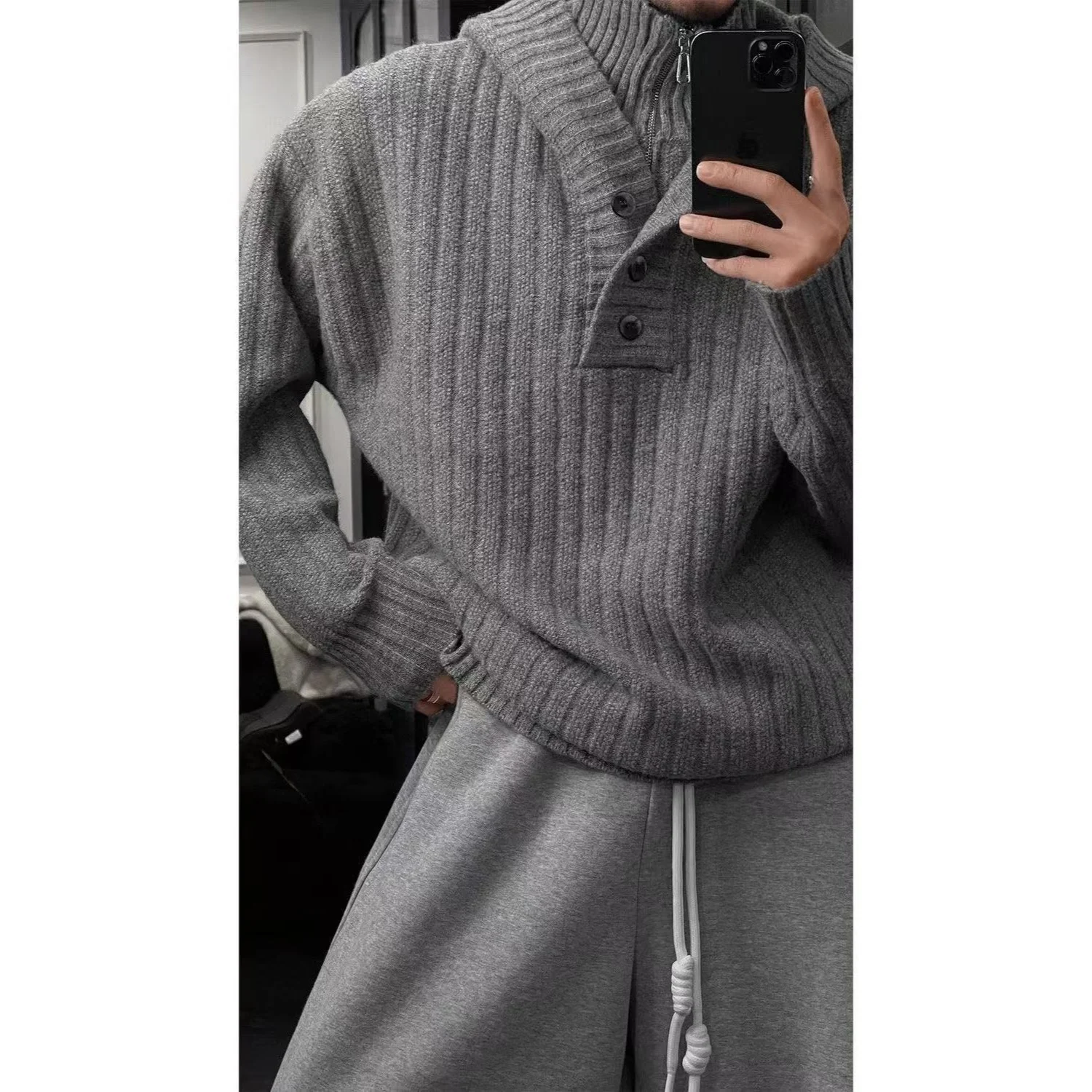 

Men's Thiened Heavyweight Knitted High Collar Hoodie Casual Loose Sle Winter Top Polyester Fiber Long Sve Crew Ne