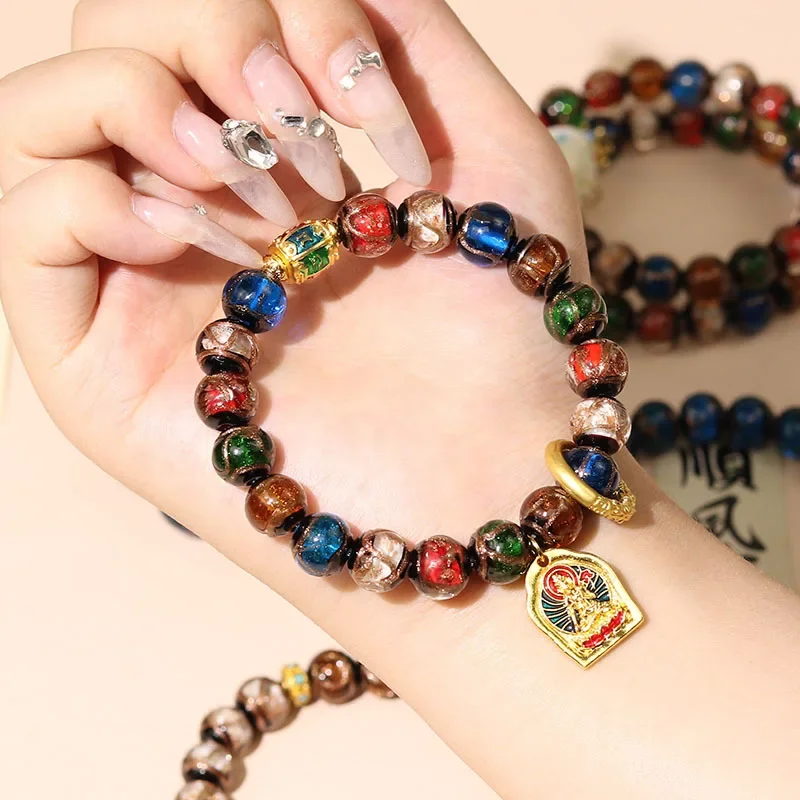 Incense Ashes Glass Porcelain Beads Bracelet Genuine Ancient Method The Five Elements Gold Swallowing Beast Hand String Temple