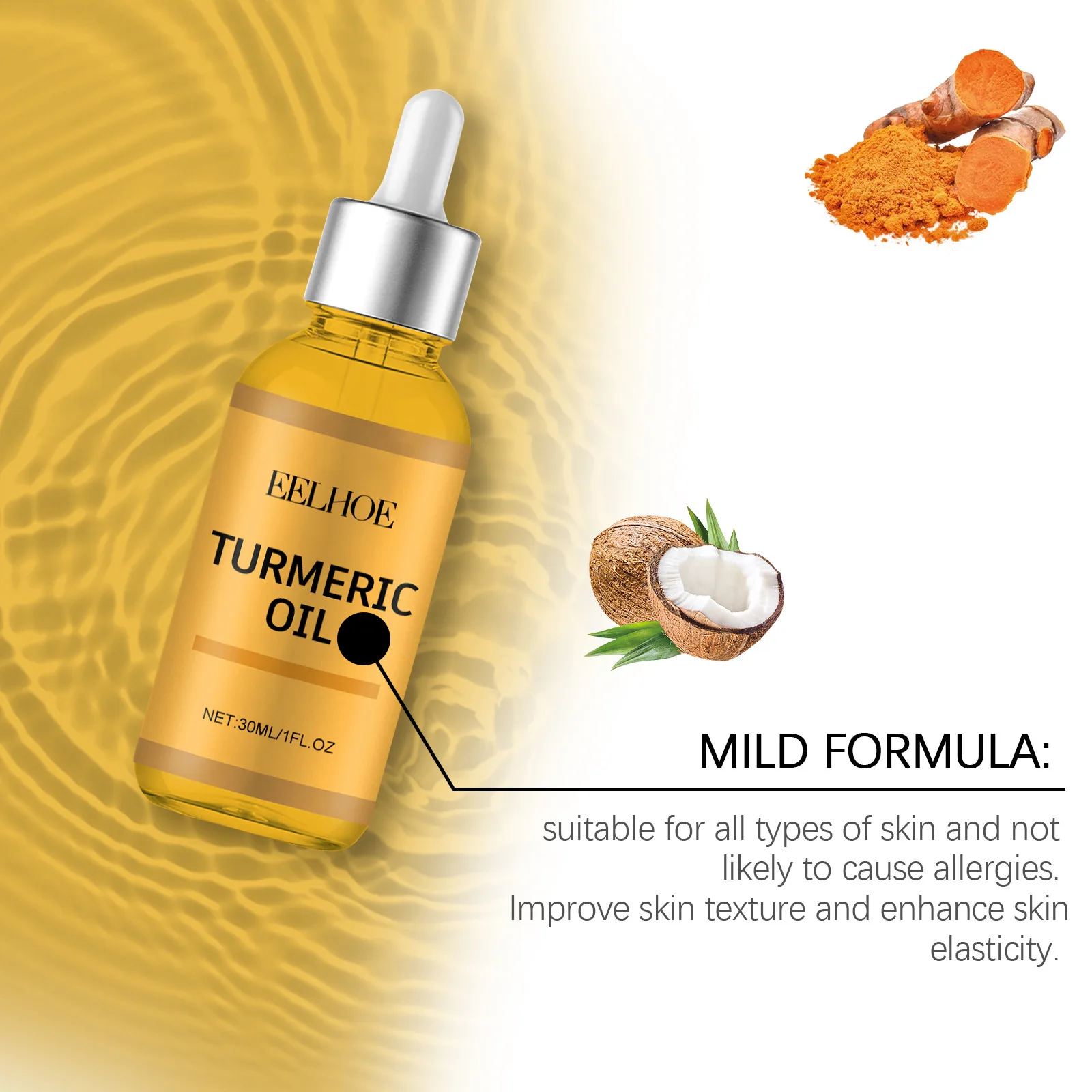 Sérum pour le visage hydratant et apaisant, essence de curcuma, dissolvant de pigmentation, même la peau adoucit la peau, peau hydratée, rétrécissement des pores