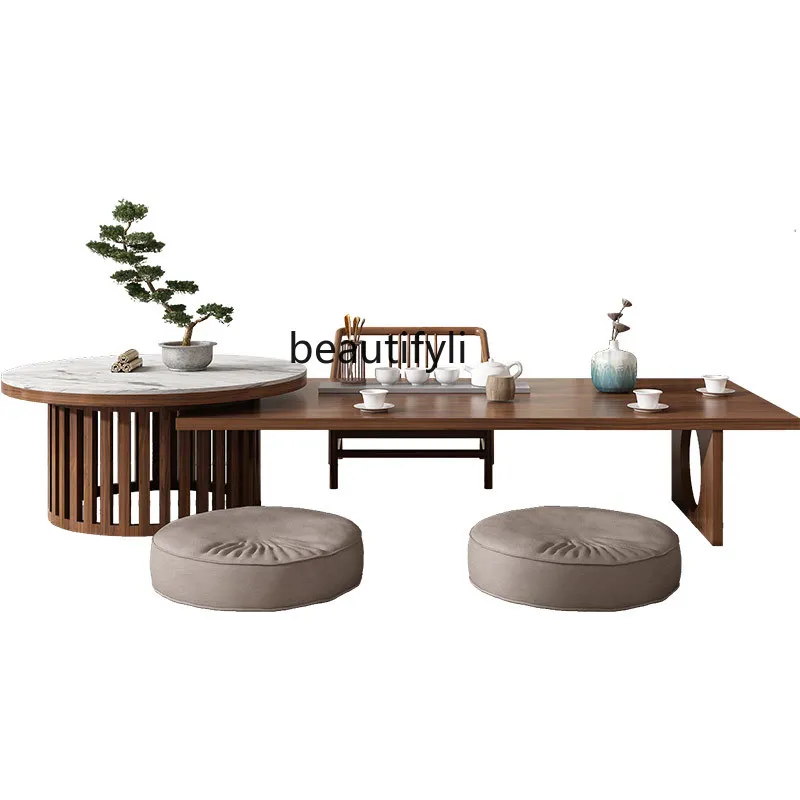 New Chinese Style Solid Wood Table-Chair Set Modern Minimalist  Bay Window Tatami Tea Table Kung Fu Tea Table Furniture