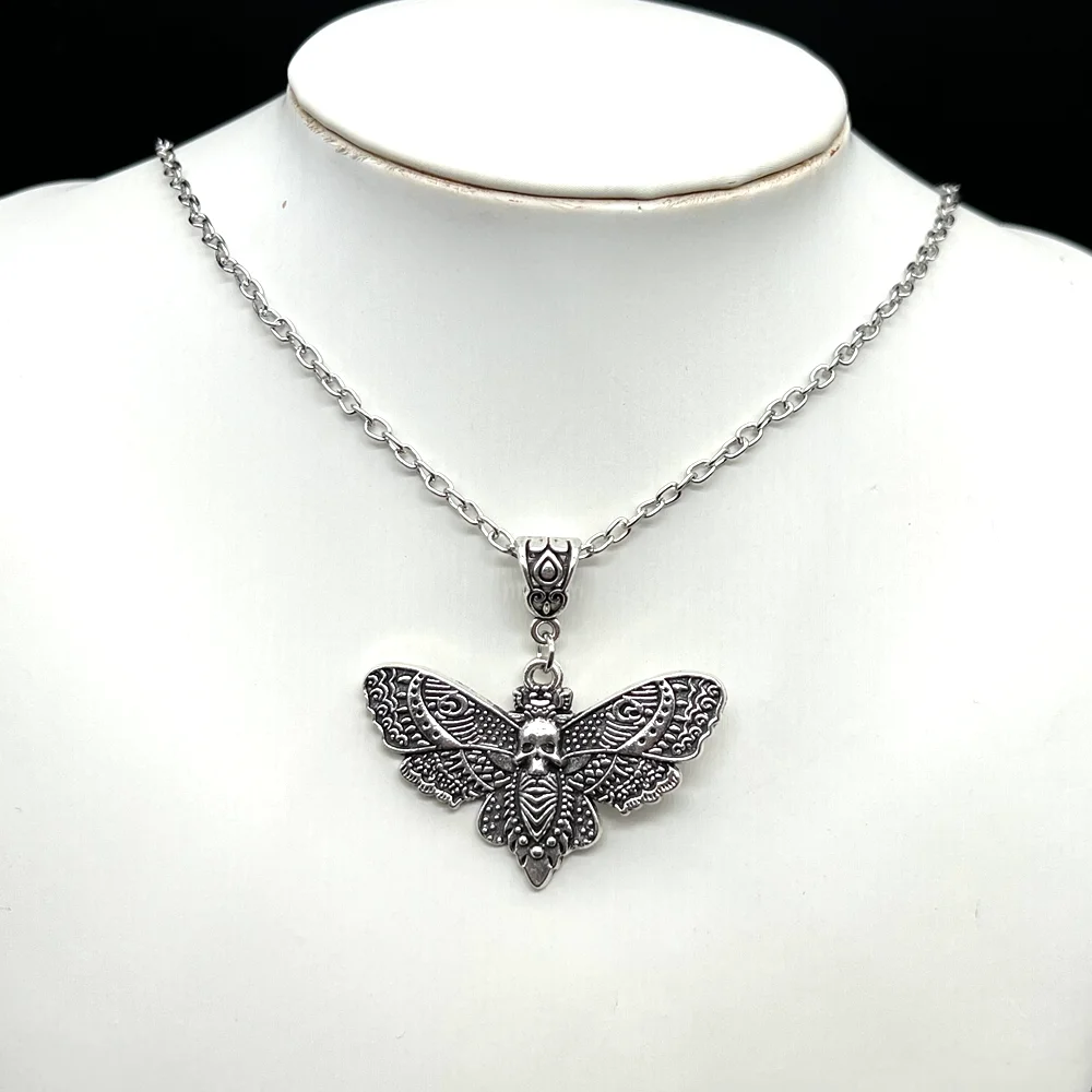 1pcs Gothic Deaths Head Skull Moth Pendant Necklace Jewellery Insect Birthday Nature Lover Gift