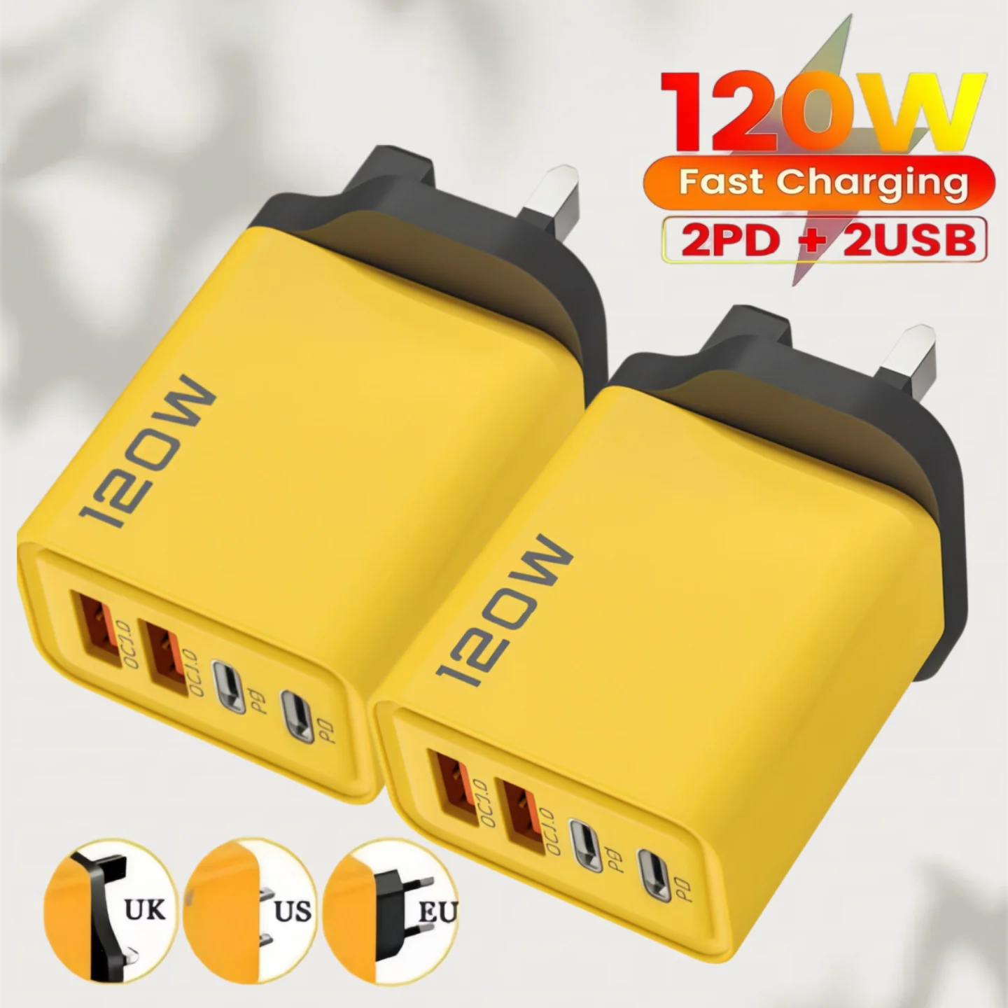 Cargador de Celular 120W, Cubo de Carga Rápida con Doble Puerto USB Tipo C PD, Accesorios para Smartphones
