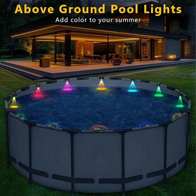 4Pack Solar Powered Swimming Pool Edge Lights For Inground Pools, Above Ground Waterproof Wireless Pool Decorations