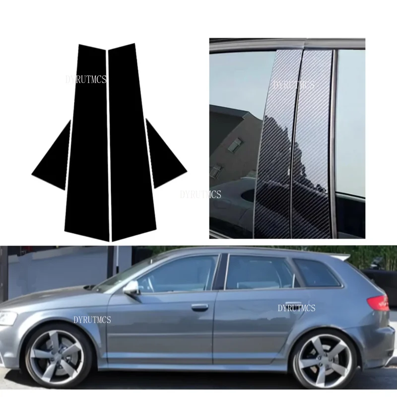 

Glossy Black Pillar Post Silver Carbon Fit For Audi A3 S3 RS3 4dr 8P 2003 -2012 2013 Door Window Column BC Trim Sticker Cover