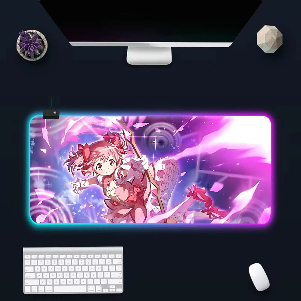 Hot anime Magical Beautiful Girl RGB Pc Gamer Keyboard Mouse Pad Mousepad LED Glowing Mouse Mats Rubber Gaming Computer Mausepad