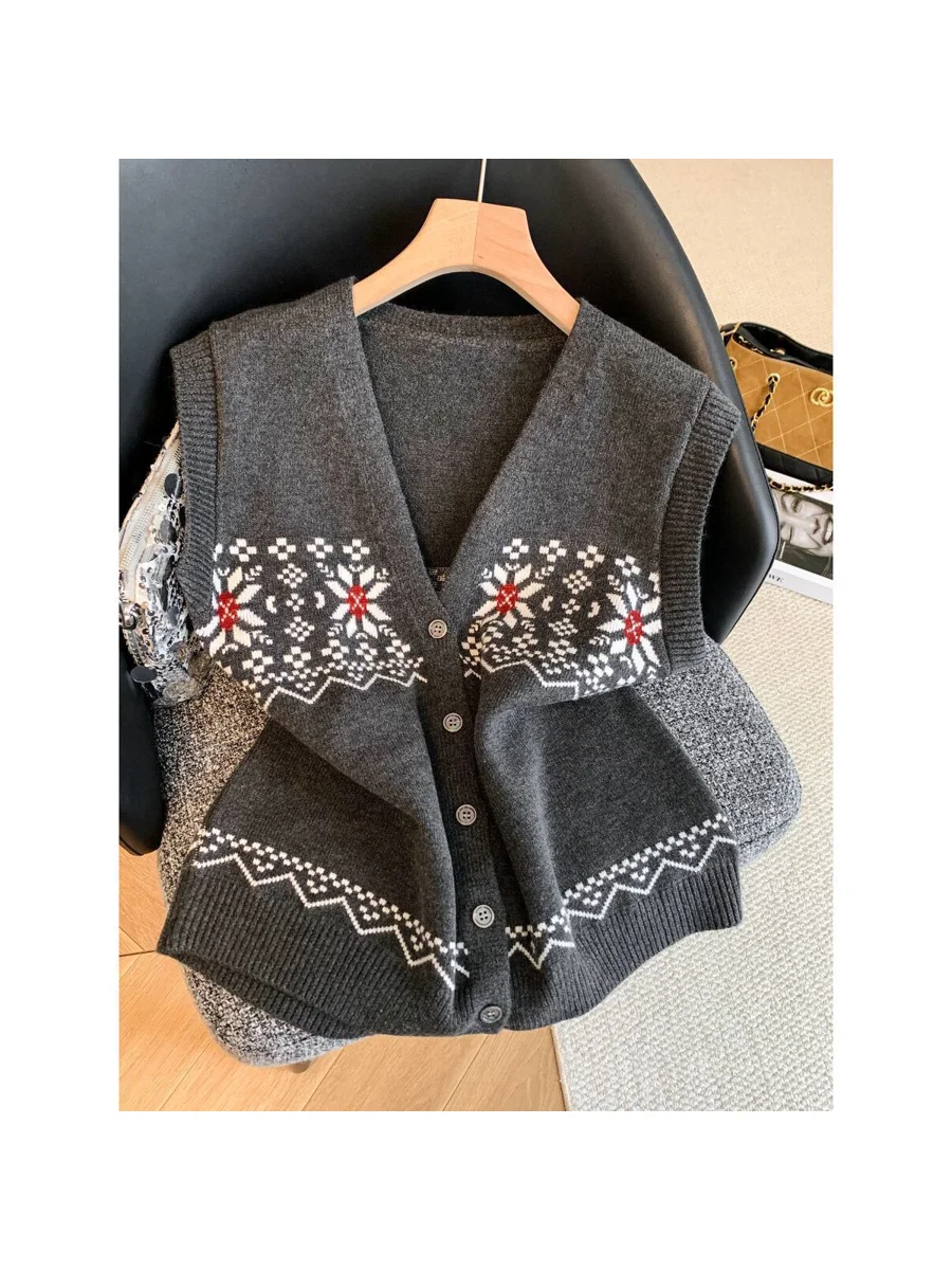 Korean Style Loose Knitted Patchwork Vest Outerwear Women's Spring Layering Small Size Cleanfit Polyester Fiber A-Grade Safety