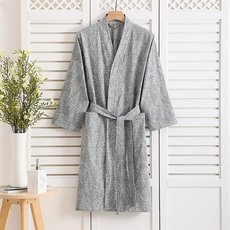 Spring Autumn 100% Cotton Jacquard Bathrobe Couple Pajamas Casual Women's Home Clothes Sleepwear Shower Robe Wedding Dress