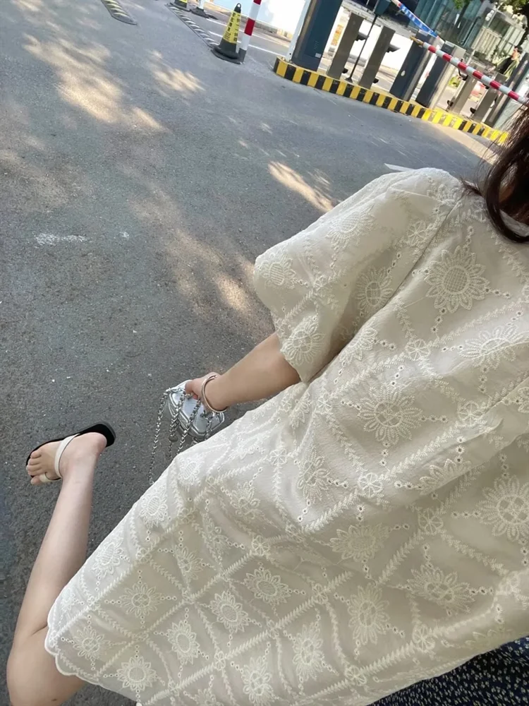 

Летнее платье больших размеров в корейском стиле, свободного кроя, модное, универсальное, с открытыми плечами, макси-платье для полных женщин