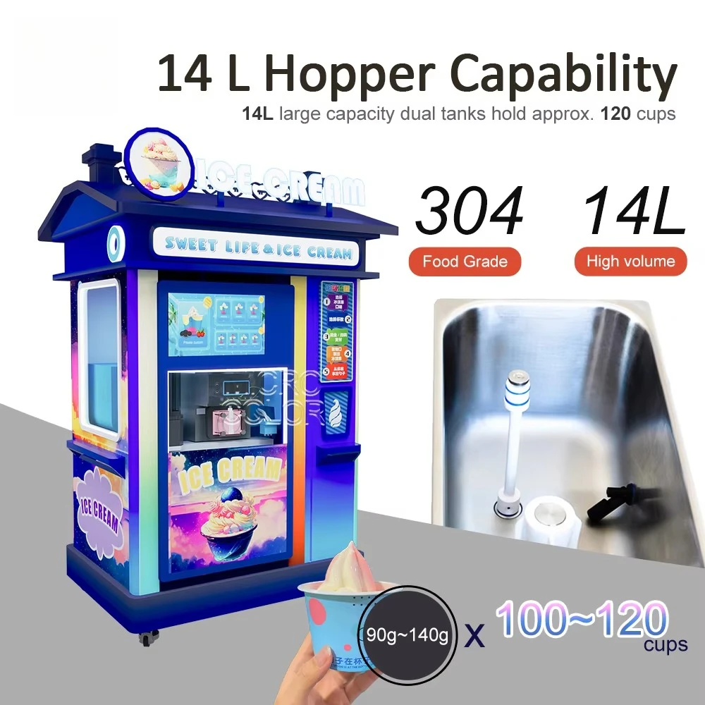 روبوت بيع الآيس كريم ذاتي الخدمة التجارية في الهواء الطلق، آلة تقديم ناعمة تعمل بقطع النقود المعدنية الأوتوماتيكية بالكامل للاستخدام التجاري