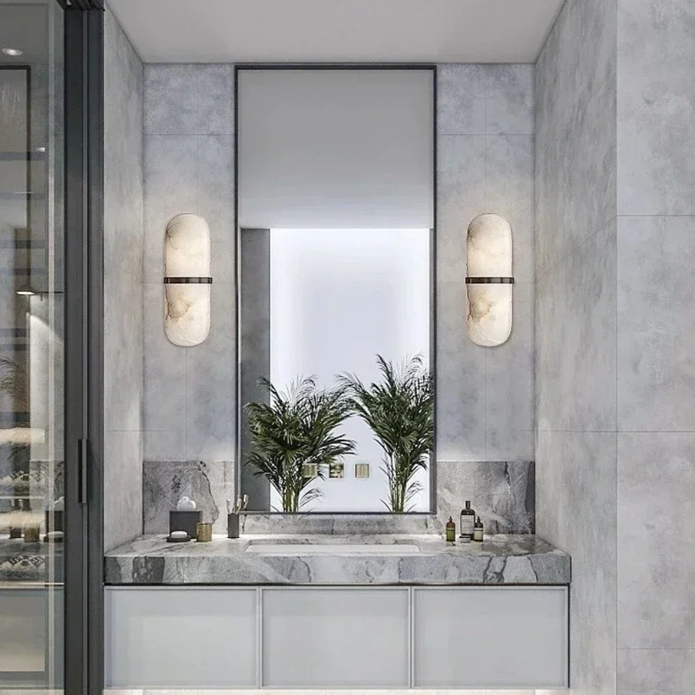 مصباح حائط نحاسي LED أمريكي إبداعي لغرفة المعيشة، شرفة ديكور صناعي، إضاءة مصباح بجانب السرير من الرخام #4