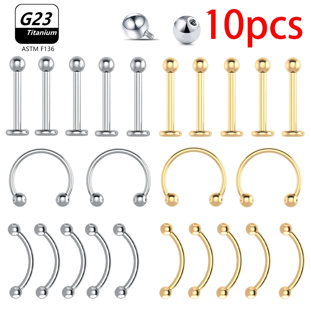 10PCS Wholesale G23 Titanium Labret Lip Stud Piercing Eyebrow Nose Ring C rod For Women Septum Piercing Body Jewelry