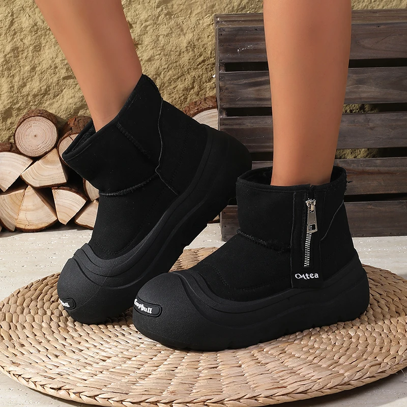 2025 جديد! أحذية للجنسين قبيحة لطيفة بمقدمة مستديرة - مبطنة بالصوف للخريف/الشتاء، دفء سميك، أحذية قطنية ذات نعل سميك