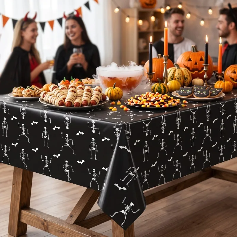 1Pc Cute Black Base PE Tablecloth Waterproof Two Sizes 54×72/54×108