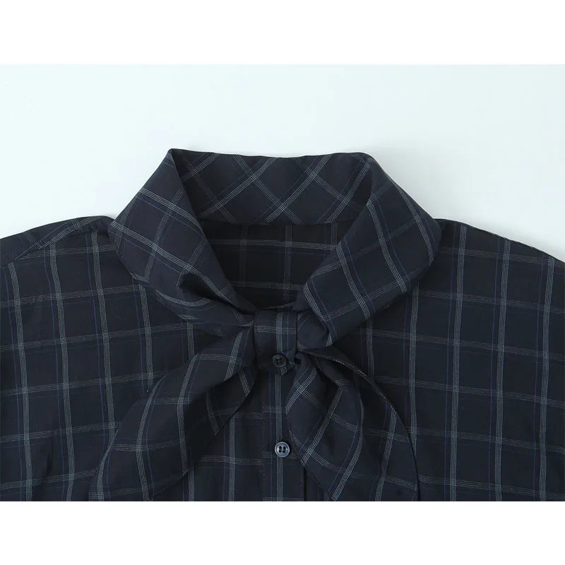 شيك موضة أسلوب بسيط تحقق القمصان للنساء 2025 جديد طويل الأكمام وشاح المرأة قميص فضفاض غير رسمي وبلوزة امرأة بلايز