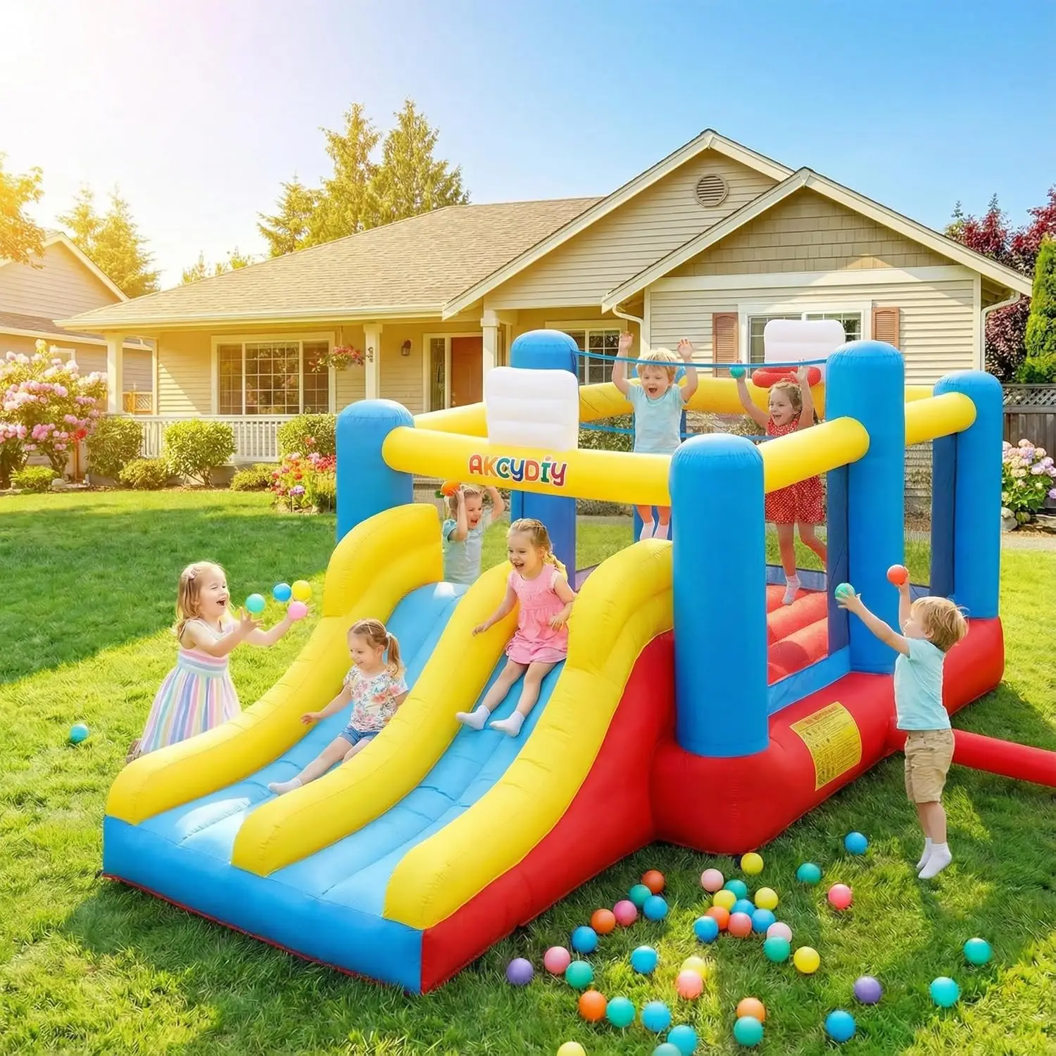 Big Bounce House for Kids 15ft Inflatable Castle with Double Slide Bouncy House for Girls And Boys Gifts 8-12 Years Old