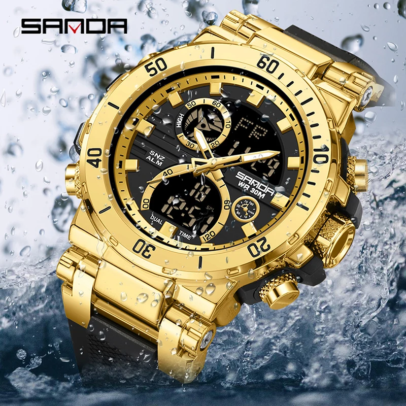 SANDA New G style Men\'s Watch Double-Display Outdoor Sports Electronic Wrist watch Waterproof Chronograph Clock Quartz Watch Hot