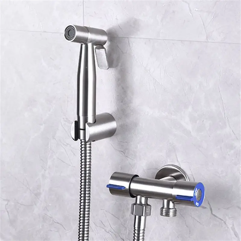 BAOKEMO Bathroom Toilet Bidet Sprayer Set 304 Stainless Steel Two Way Faucet With 1.5M Flexible Hose Bathroom Shower Head Set image 3