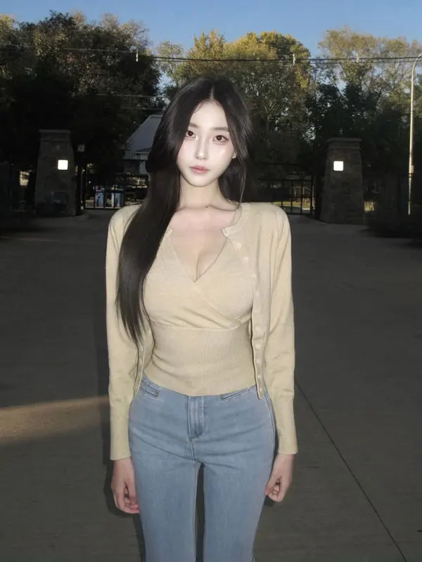 

Французский вязаный комплект из двух предметов: жилет и свитер с V-образным вырезом, облегающий крой, уникальный дизайн, зимняя мода, женская одежда