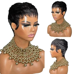 Short Pixie Cut Wigs Human Hair Wigs For Black Women Full Machine Made Wigs Brazilian Remy Hair Natural Black Straight Bob Wigs