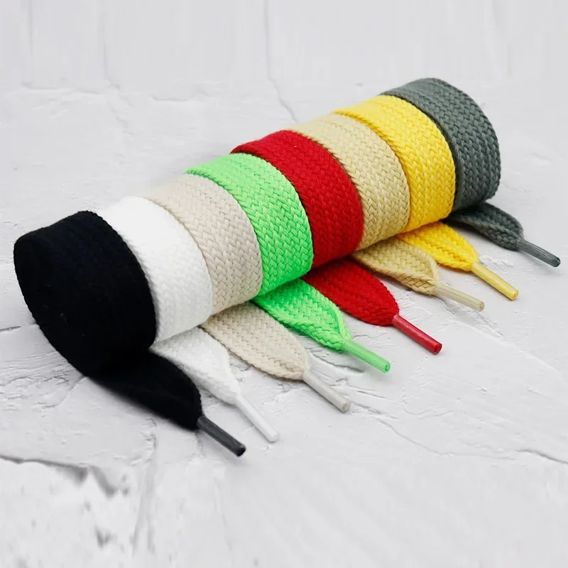 Single Layer Flat Type Polyester Cotton Shoelaces 2cm Wide Solid Color Laces Casual Shoes Men Women Custom Colors Are Supported image 2