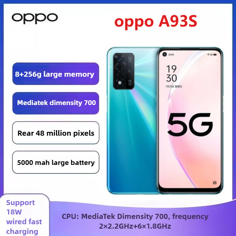 OPPO A93s 5G mobile phone Dimensity 700 6.5-inch FHD 48MP triple rear camera 5000mAh battery side fingerprint face recognition