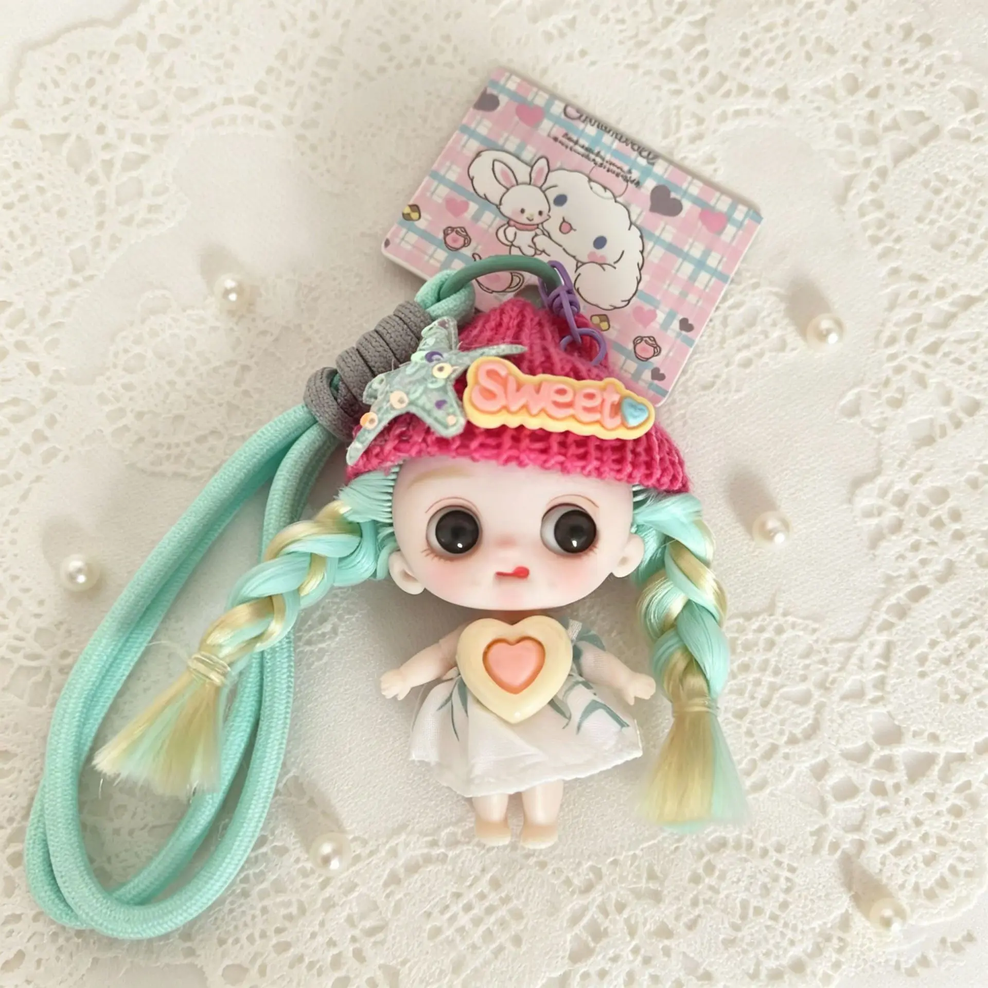 1/12 Sweet Cute Round Face Braid Maruko Doll Keychain 10cm Loli OB11 BJD Doll For Car/Bag Keychain Exquisite Charm Creative Gift
