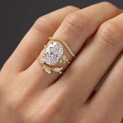 Huitan Newest Oval Cubic Zirconia 3Pcs Rings Set Luxury Women Accessories for Engagement Wedding Party Statement Female Jewelry