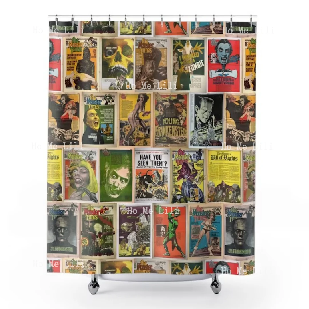 Retro Monsters Shower Curtains Vintage Horror Comics Movie Monsters Sci-Fi King Kong Unique Kitsch Bathroom Home Decor