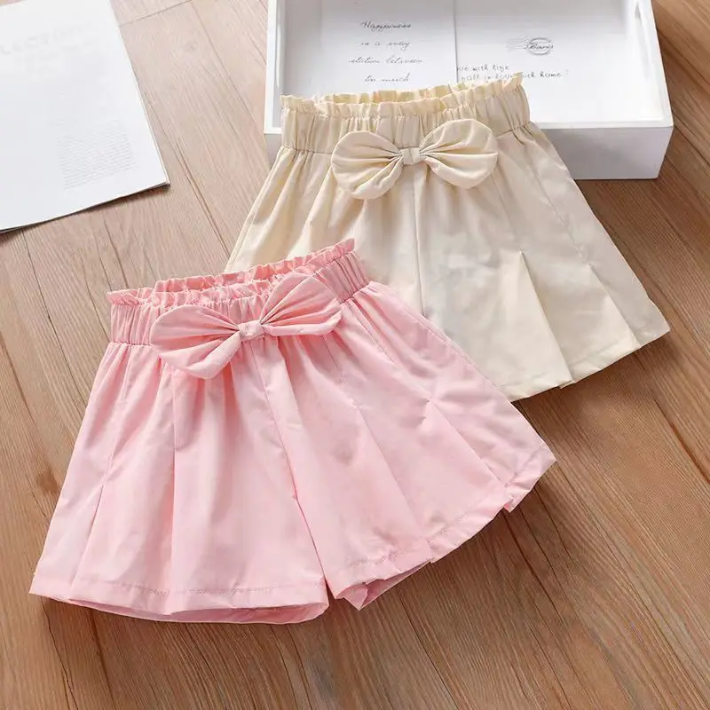 3-9 Years Toddler Baby Girl Summer Shorts Children Solid Skirt Shorts Infant Pink Short Pants with Bow 4 5 6 7 8 9