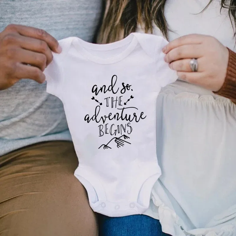 

The Adventure Begins Baby Announcement Coming Cotton Newborn Baby Bodysuits Summer Boys Girls Romper Body Pregnancy Reveal