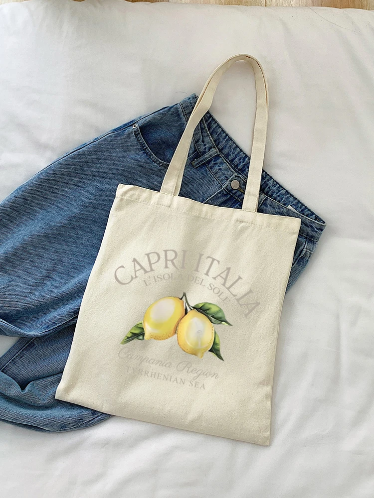 1pc Lemons Limones Pattern Canvas Bag Fashion Foldable Ladies Casual Reusable Unisex Women Shopper Handbag Shoulder Bag