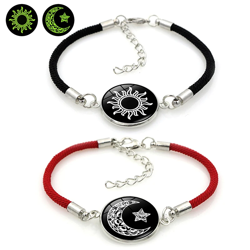 2pcs/Set Luminous Couple Sun Moon Bracelet For Women Men Adjustable Woven Rope Charm Friendship Girlfriend Party Jewelry Gifts