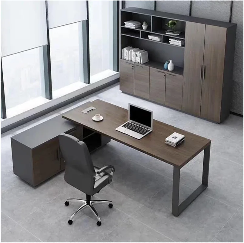 Modern Light Luxury Company  Executive Table  Simple Fashion boss Desk and Chair Combination with Side Cabinet and Bookcase