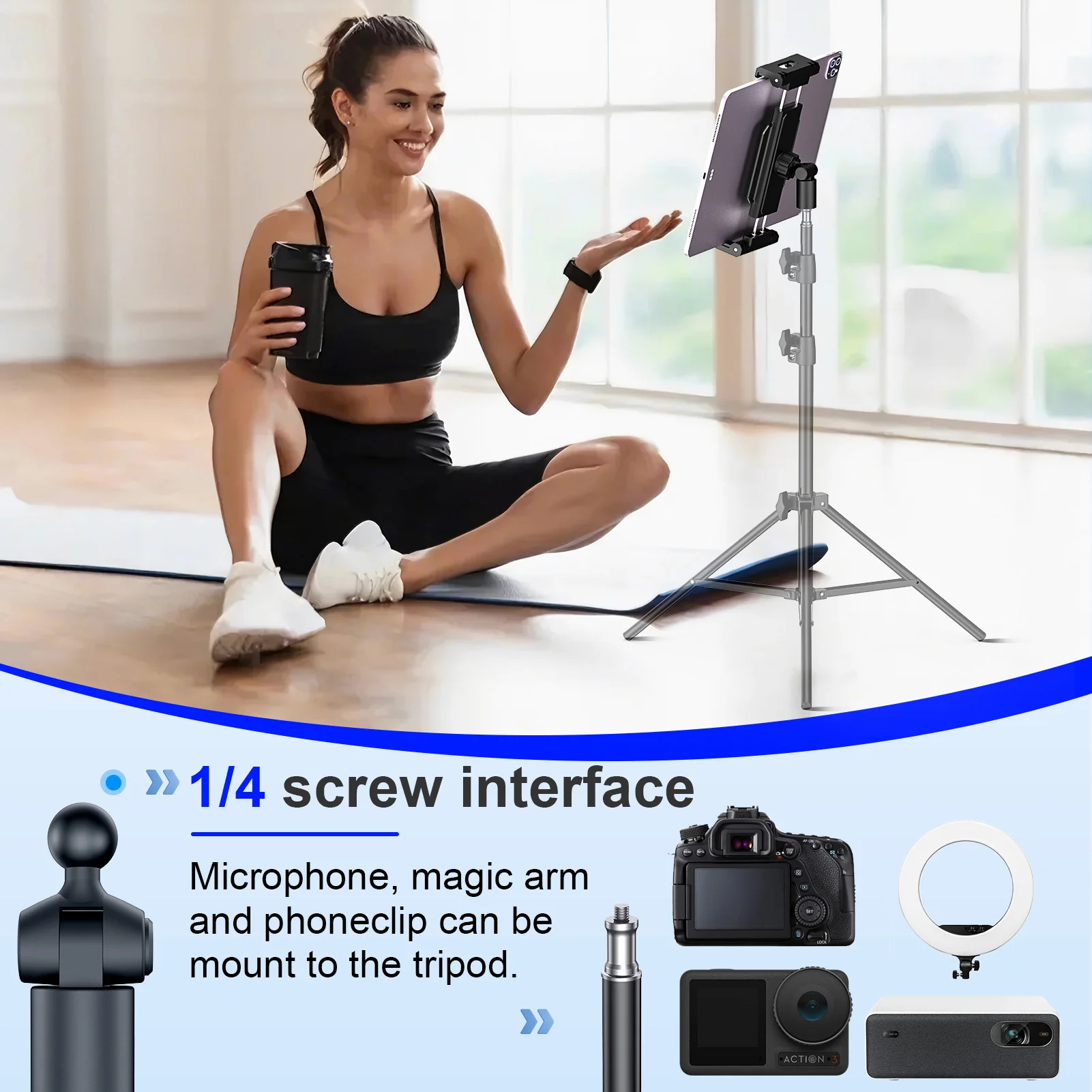 1/4 Thread Tripod Tablet Mount Adapter Adjustable Phone Holder Bracket for IPad Pro Air Mini Ring Light Stand Video Recording