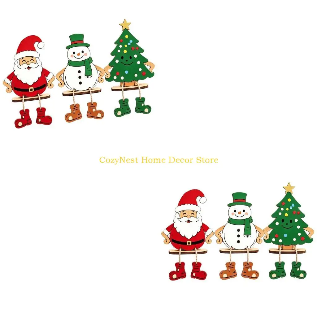 92MF Christmas Shelf Sitters Decors Set with Dangling Leg for Desk and Tabletop Display
